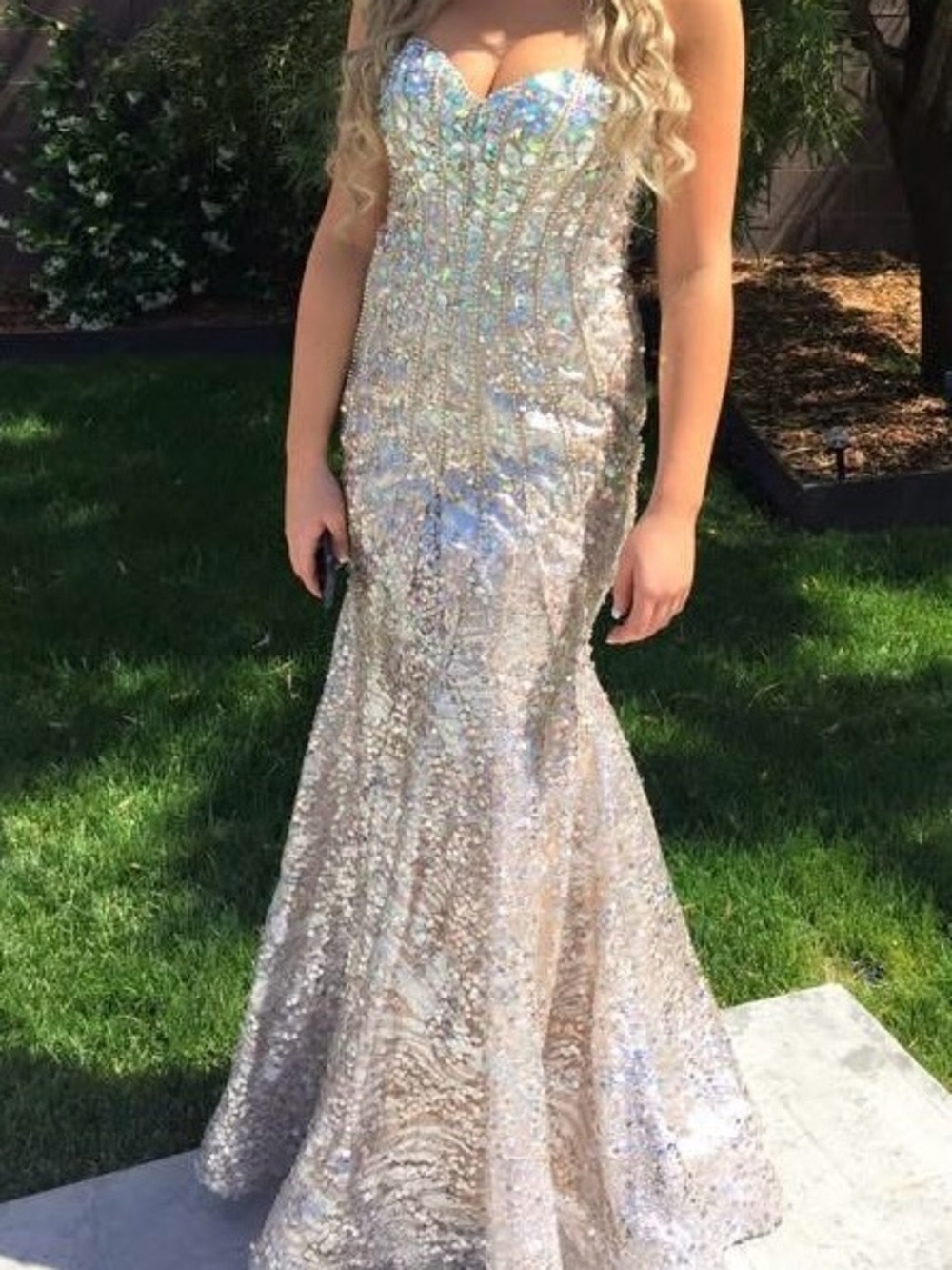 Tony Bowls Iridescent Sequin Mermaid Gown - Silver